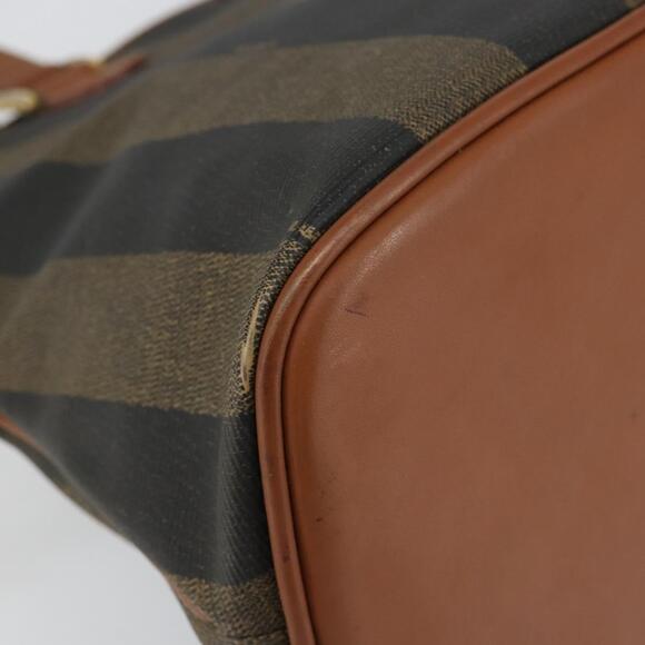 FENDI Pecan Canvas Hand Bag PVC 2way Black Brown Auth 146951